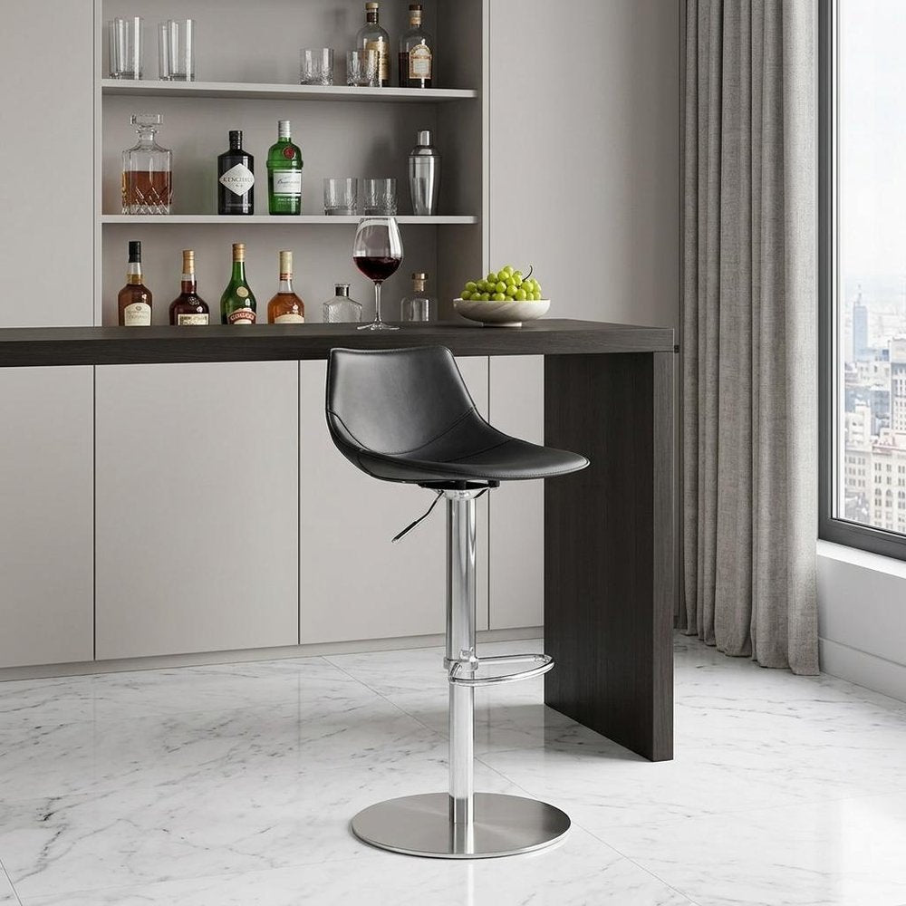 32" Black And Silver Steel Swivel Low Back Bar Height Bar Chair
