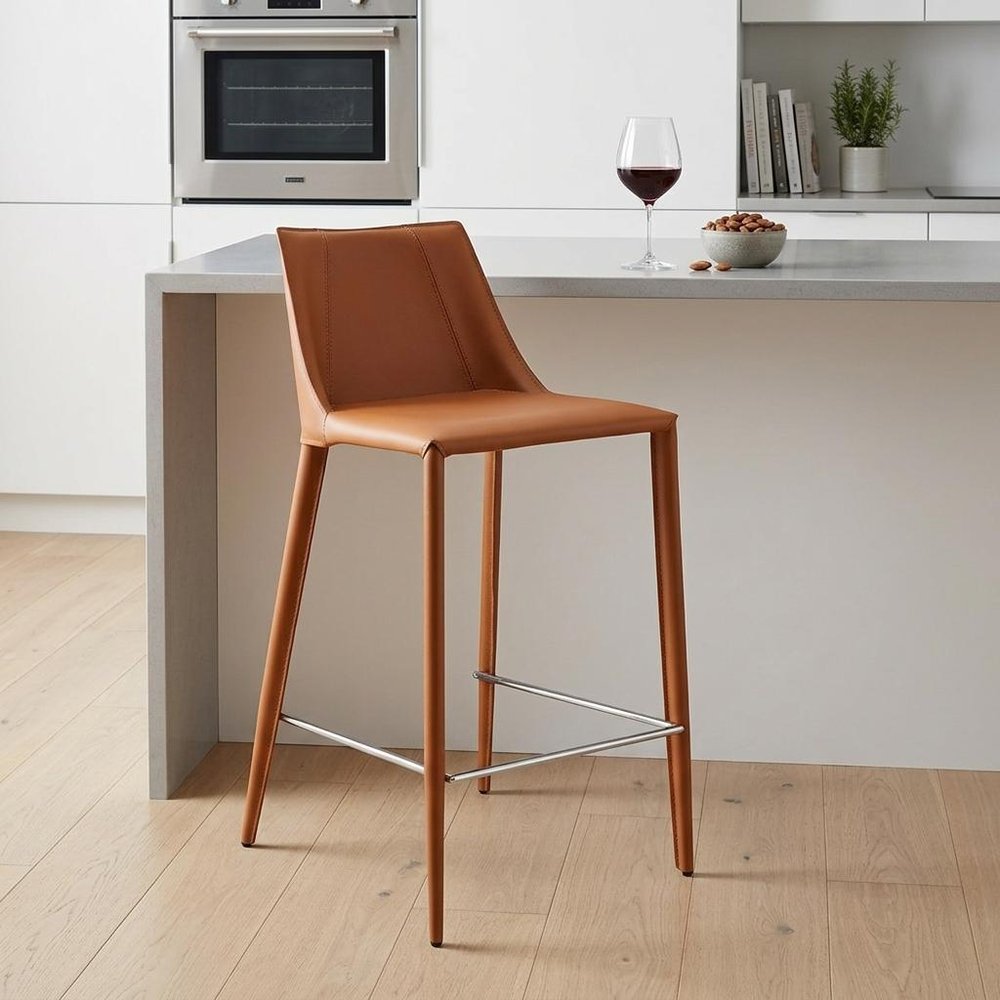 26" Terra Cotta Faux Leather And Faux Leather And Steel Low Back Counter Height Bar Chair