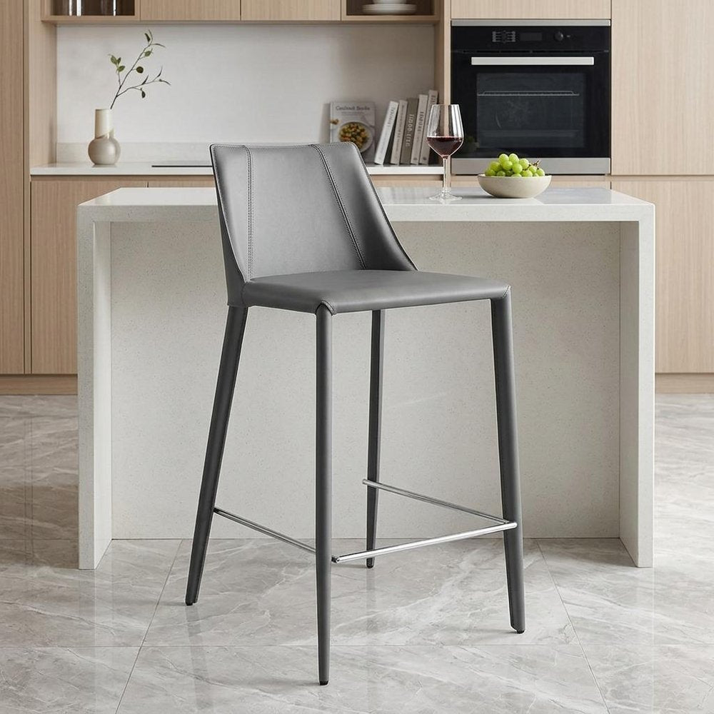 26" Gray Steel Low Back Counter Height Bar Chair