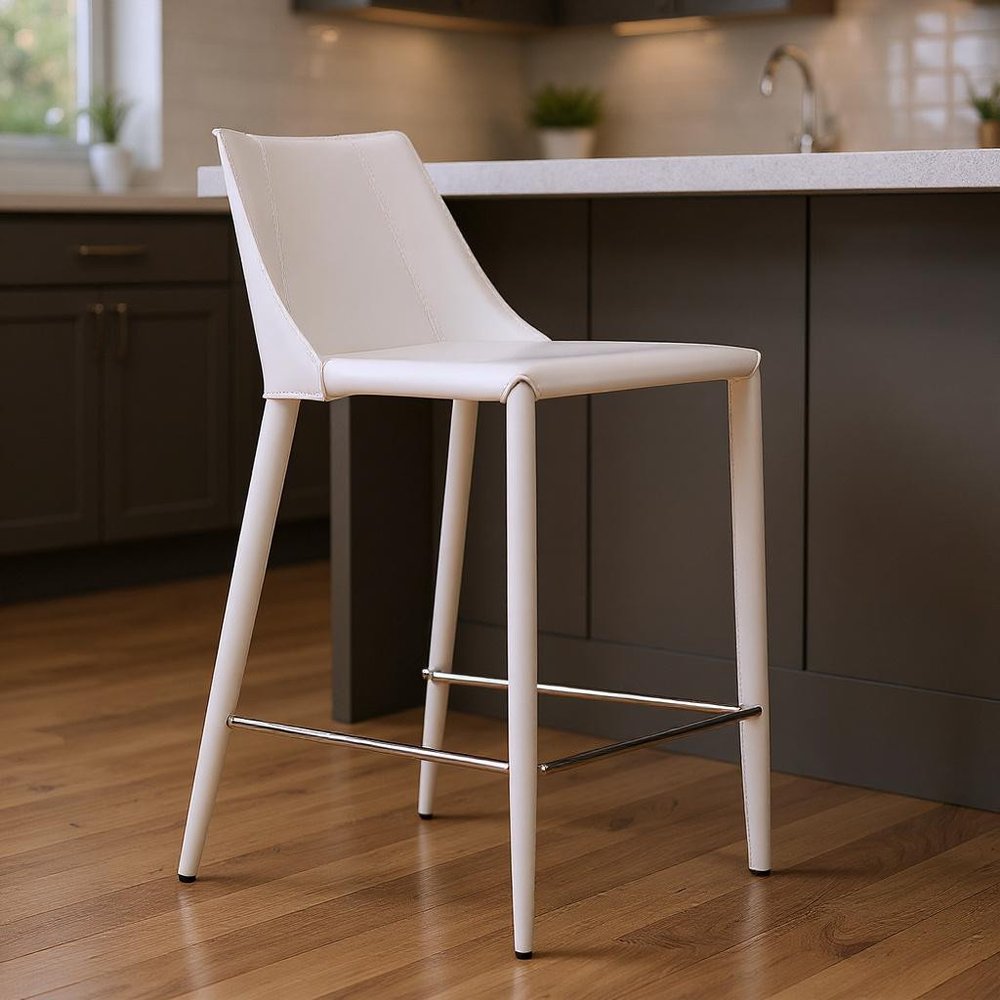 26" White Steel Low Back Counter Height Bar Chair