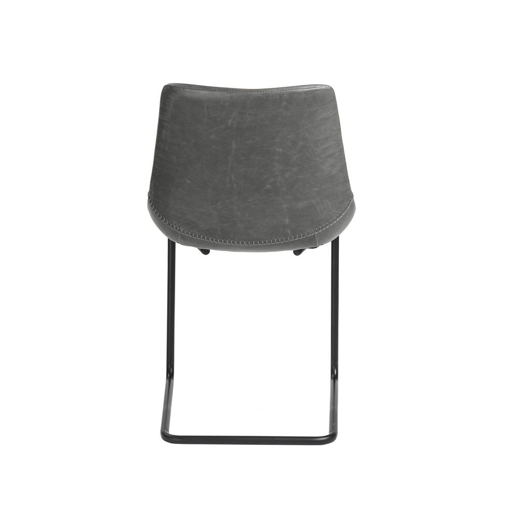 Set of Two Gray and Black Upholstered Leather Dining Side Chairs
