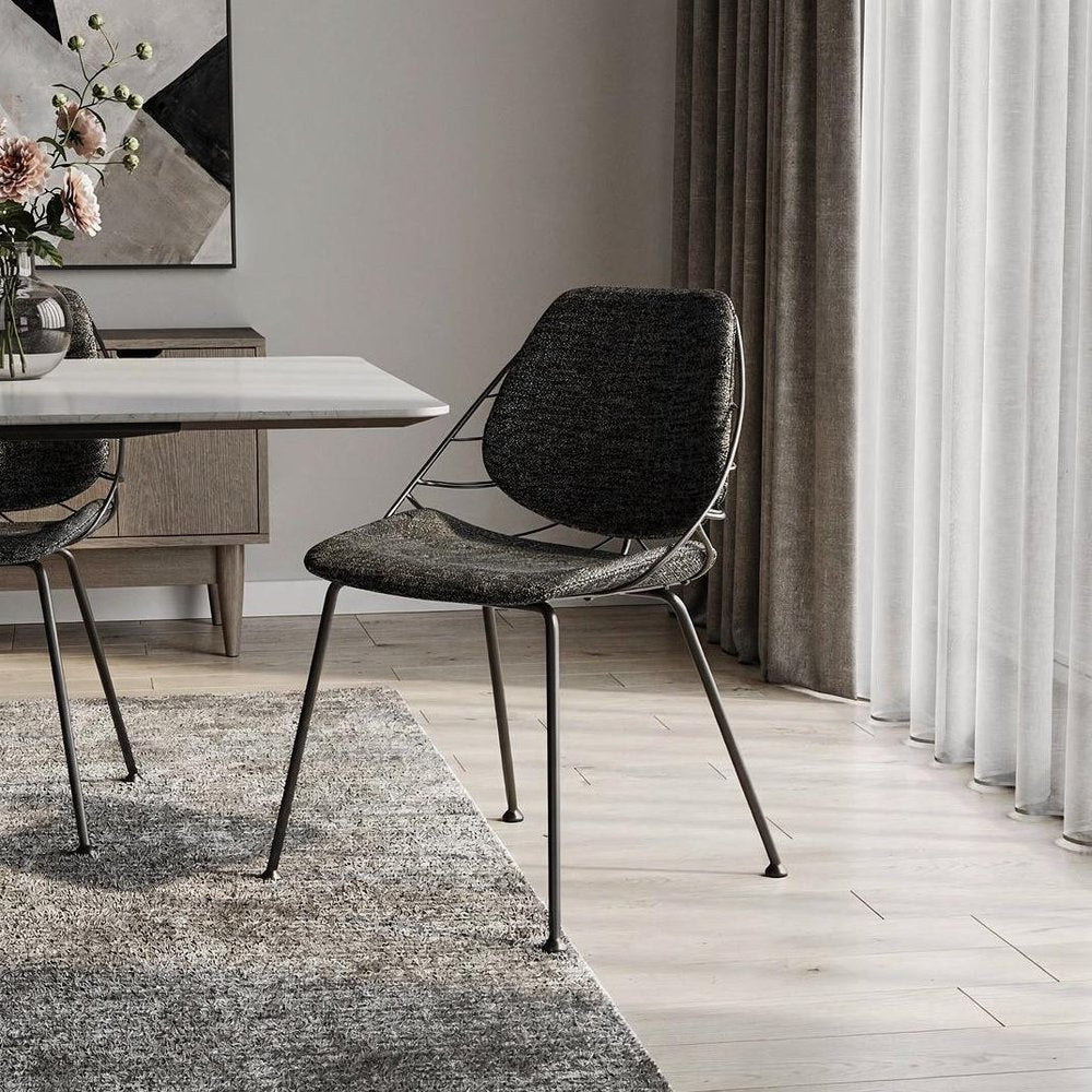 Set of Two Black Upholstered Fabric Dining Side Chairs