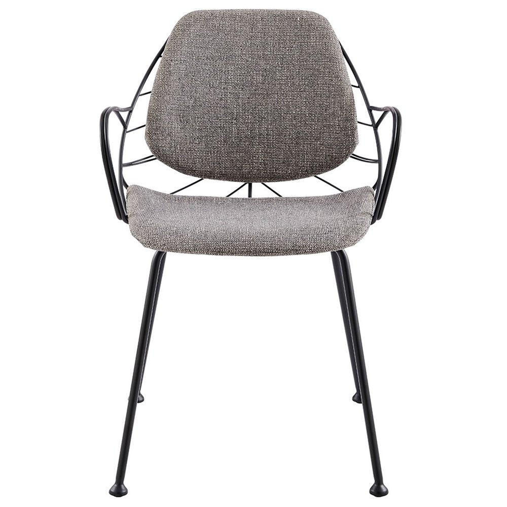 Set of Two Light Gray and Black Upholstered Fabric Dining Arm Chairs