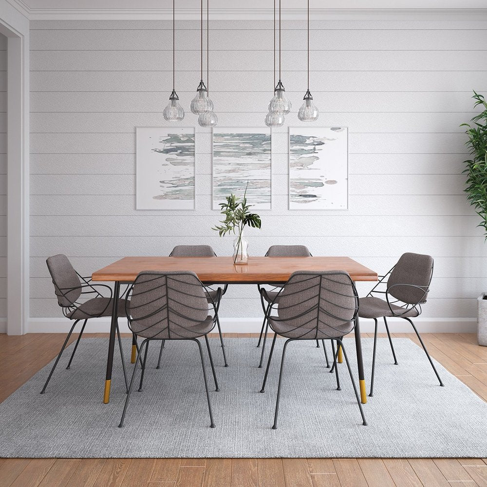 Set of Two Light Gray and Black Upholstered Fabric Dining Arm Chairs