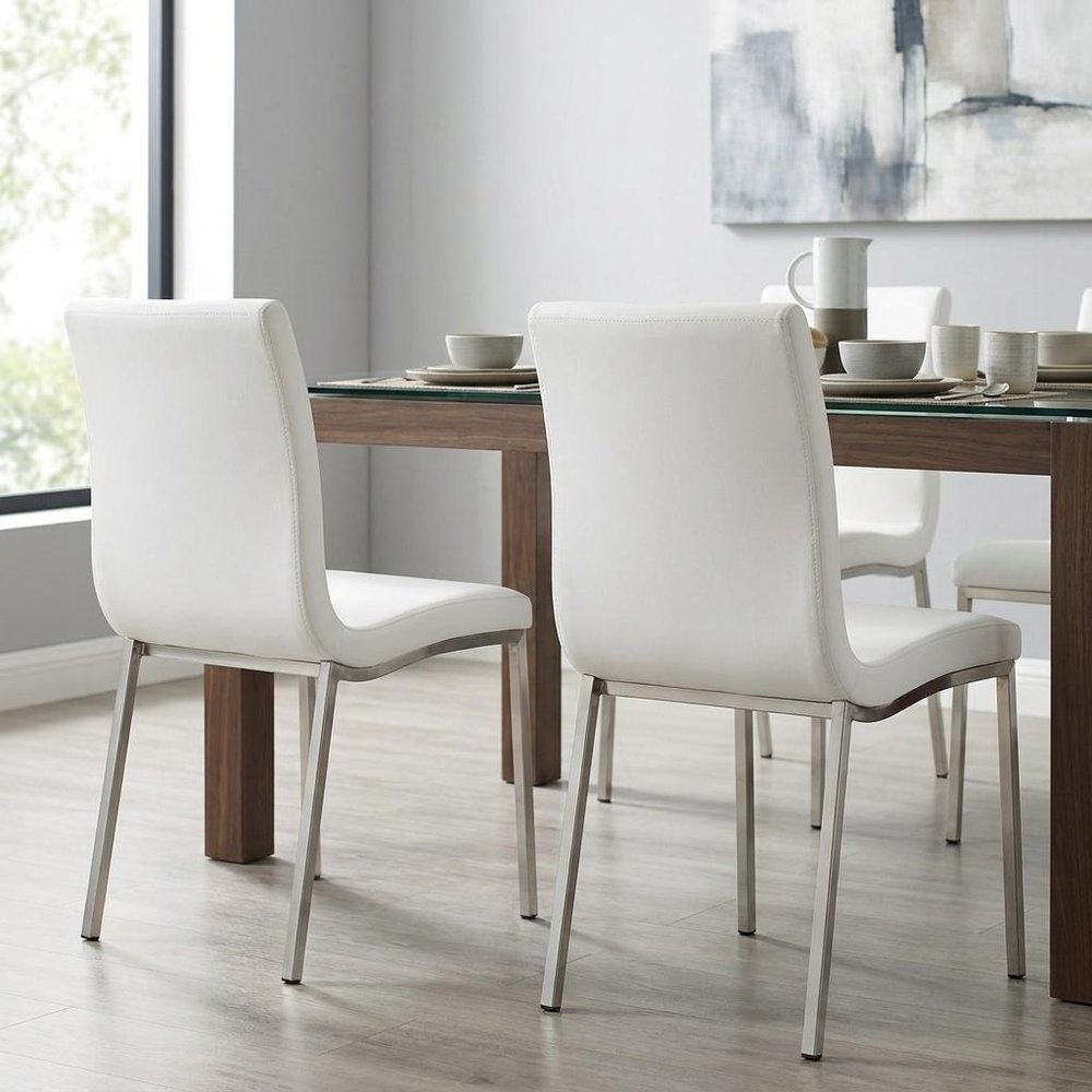 Set of Two Minimalist White Faux Faux Leather Chairs
