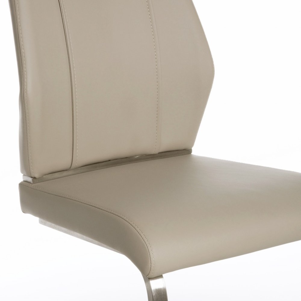 Set of Two Taupe and Silver Upholstered Leather Dining Side Chairs