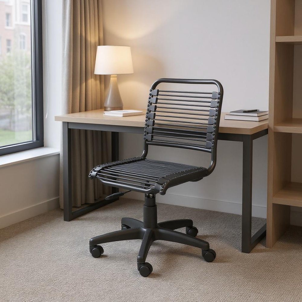 Black Adjustable Swivel Bungee Rolling Office Chair