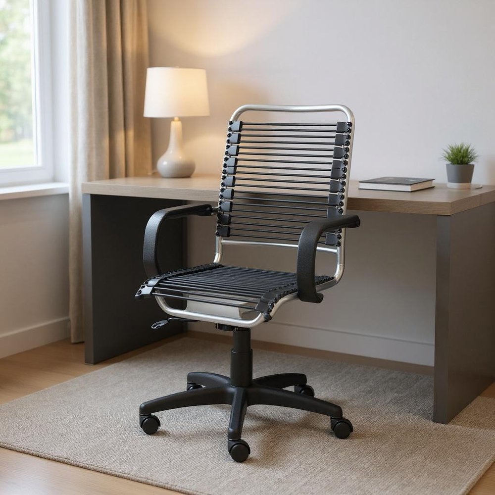 Black and Silver Adjustable Swivel Bungee Rolling Office Chair