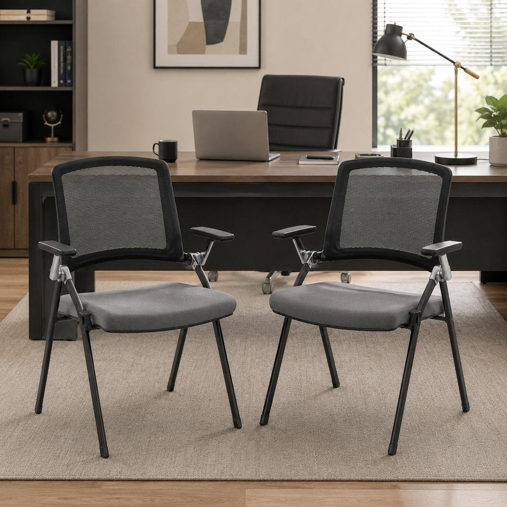 Set of Two Black Gray and Black Mesh Conference Office Chair