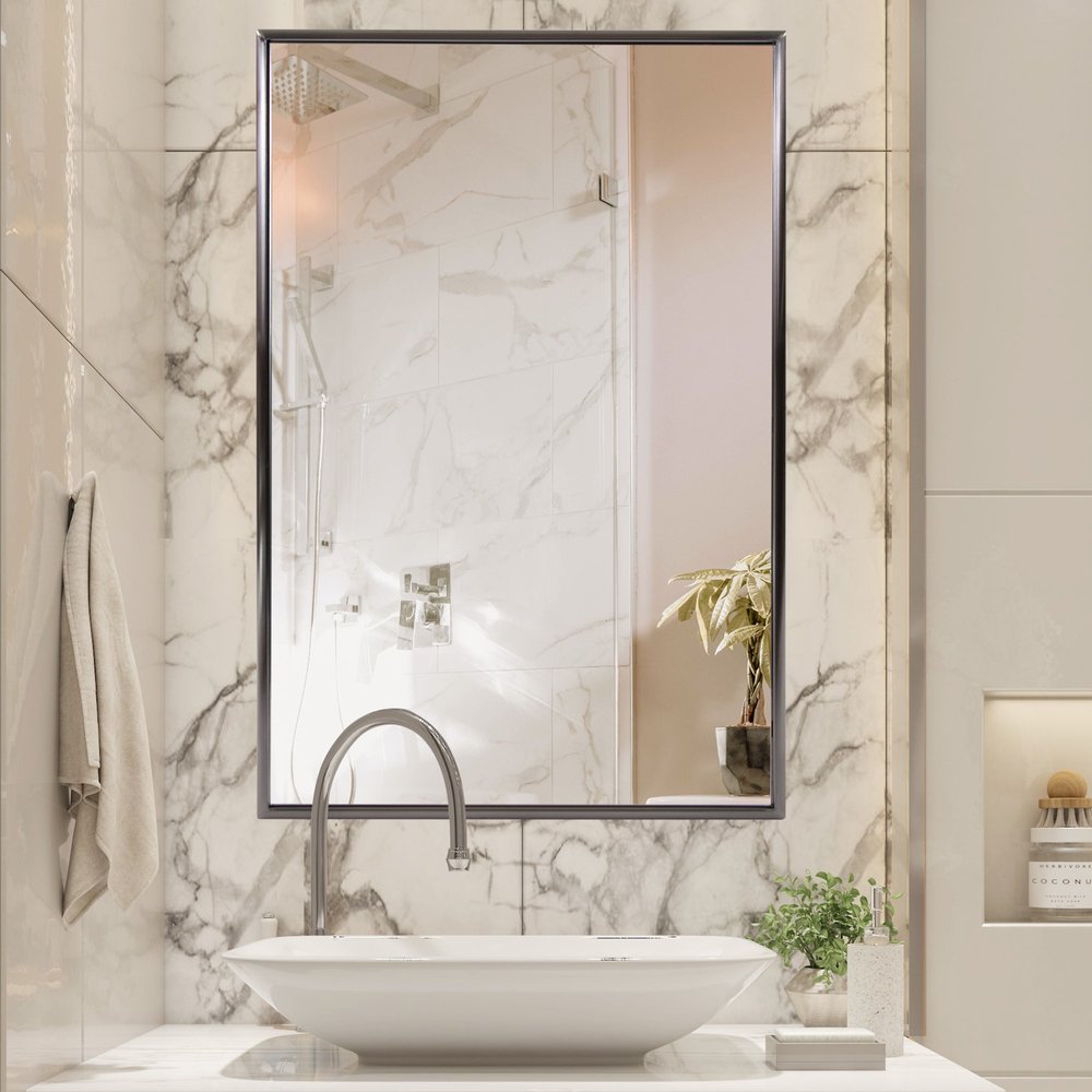 36" Gray Metal Framed Accent Mirror