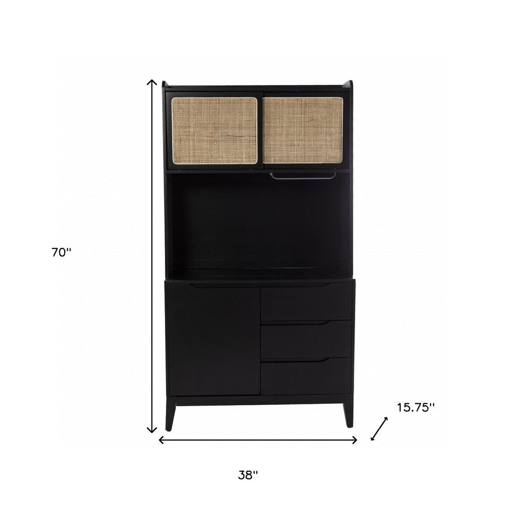 70" Black Wood Three Door Three Drawer