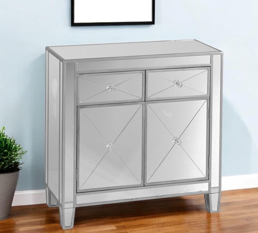 Glamorous Mirrored Bling Two Door Storage Accent Cabinet