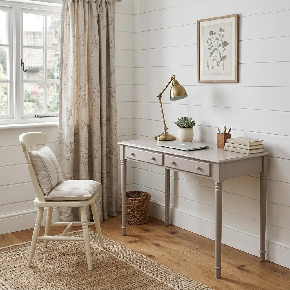 43" Gray Solid Wood Writing Desk With Two Drawers
