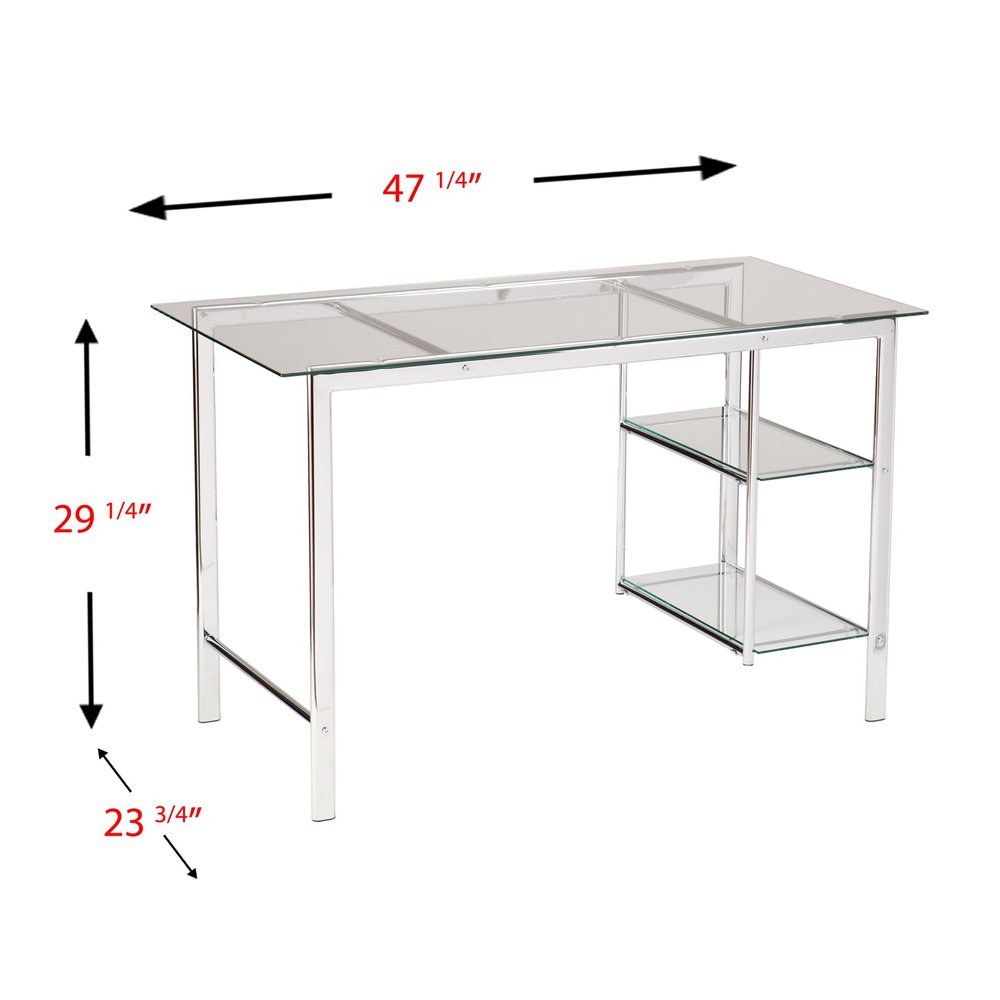 47" Clear and Silver Glass and Metal Writing Desk