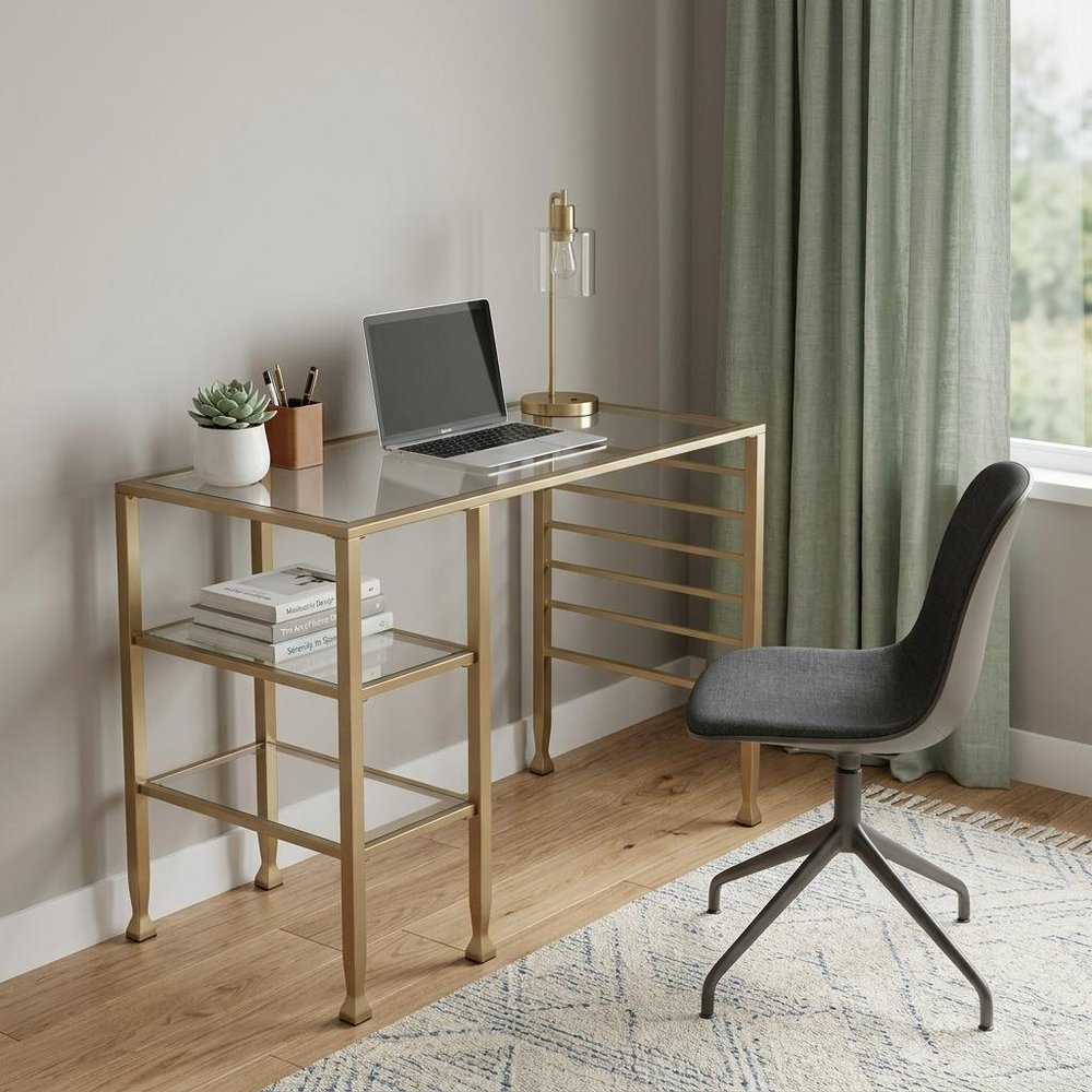 43" Clear and Gold Glass Writing Desk