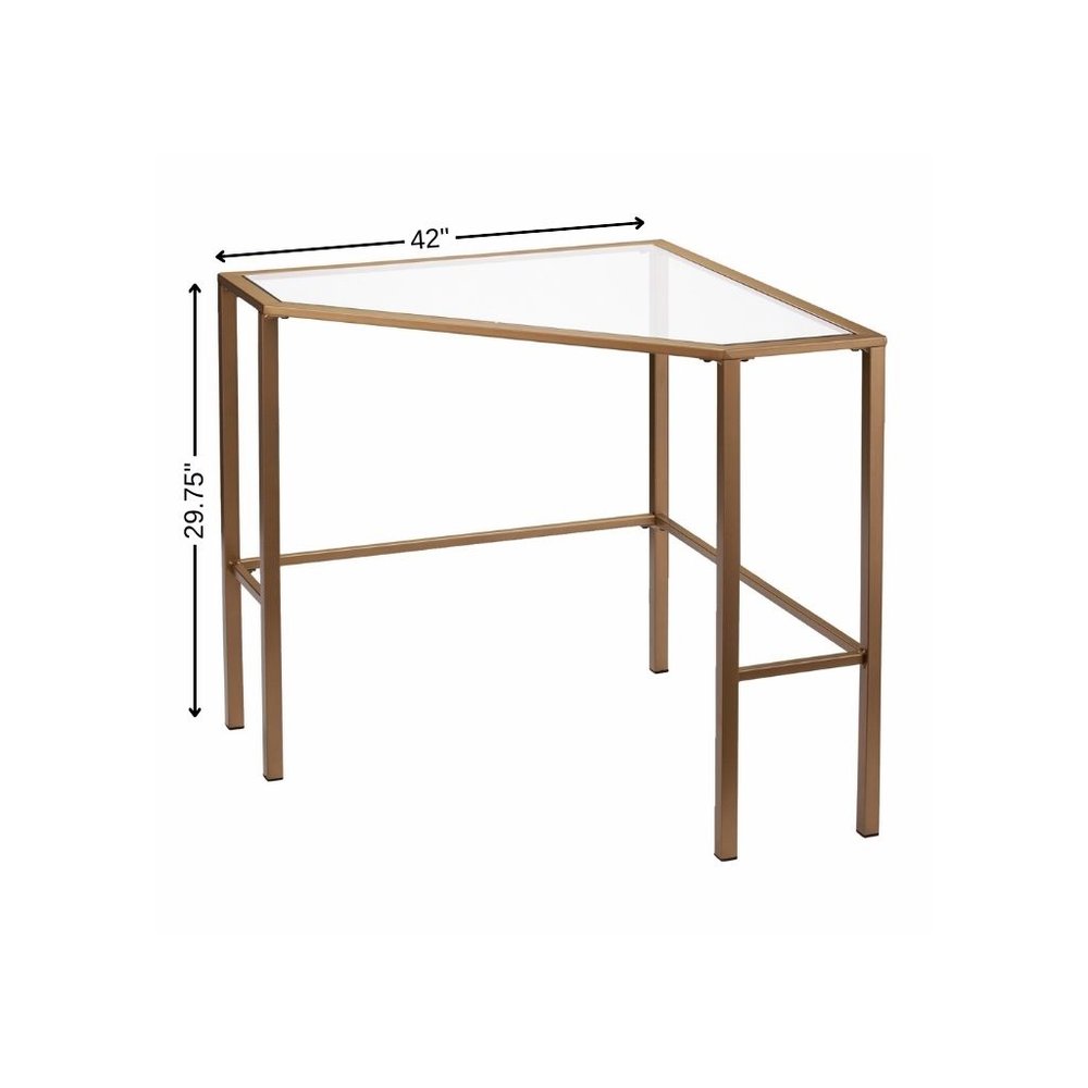 42" Clear and Gold Glass and Iron Corner Writing Desk