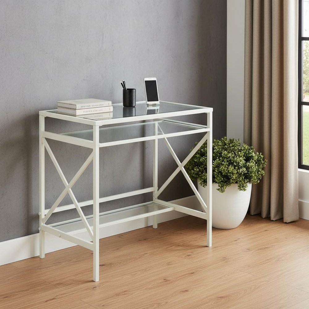 29" Clear And White Glass Writing Desk