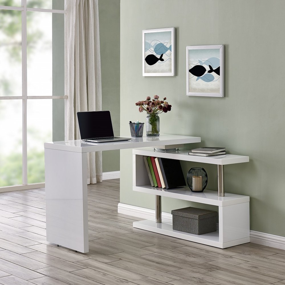 45" White Corner Writing Desk