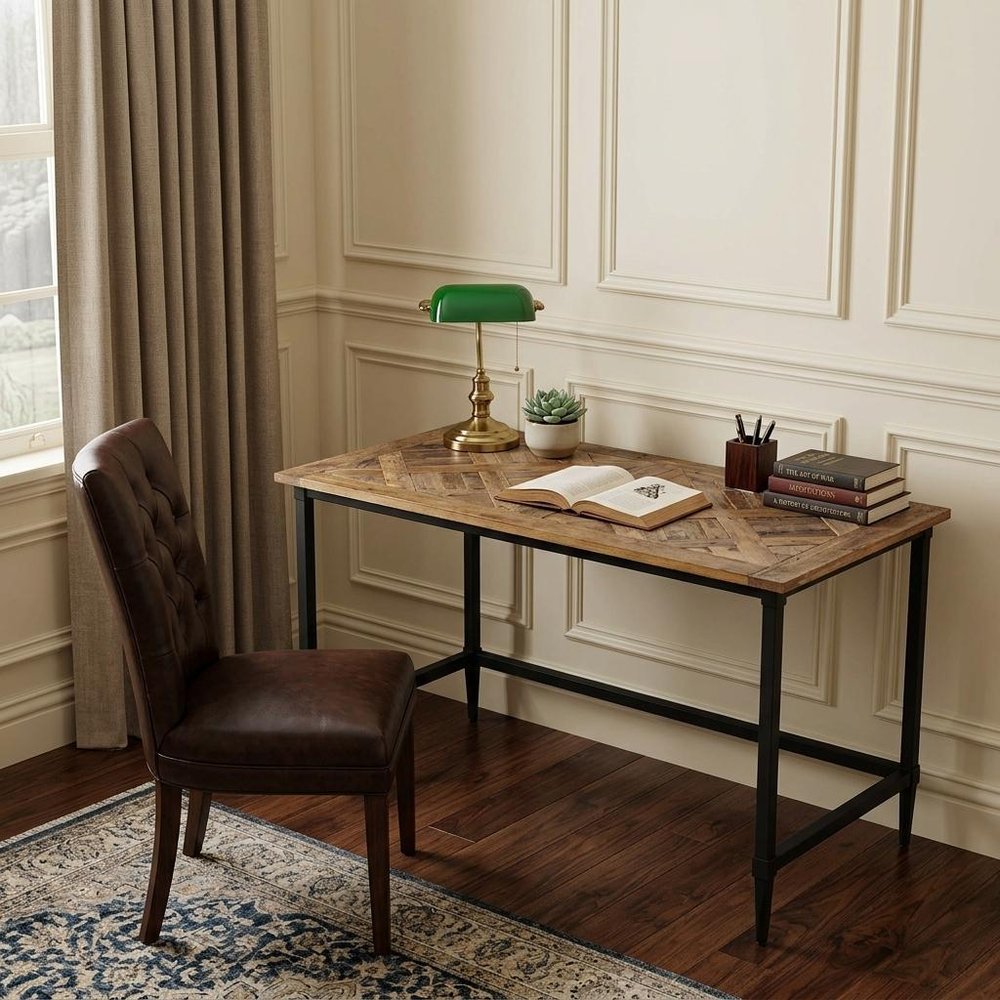 53" Natural and Black Wood Writing Desk