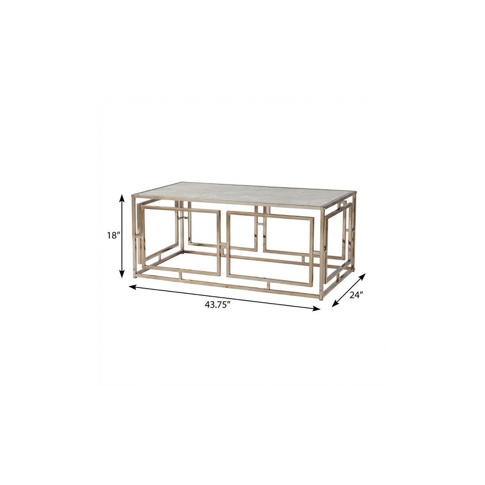 44" Champagne Glass And Metal Rectangular Coffee Table