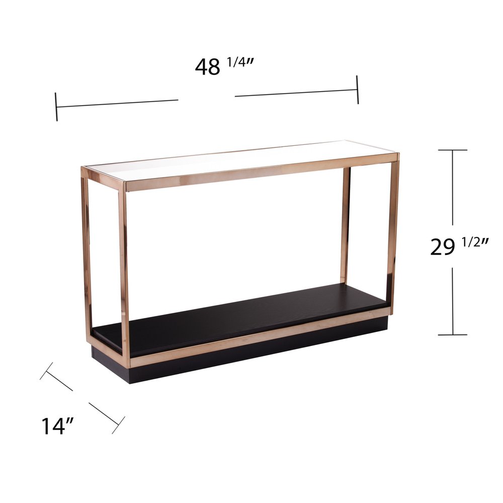 48" Clear Black and Champagne Glass Floor Shelf Console Table With Shelf
