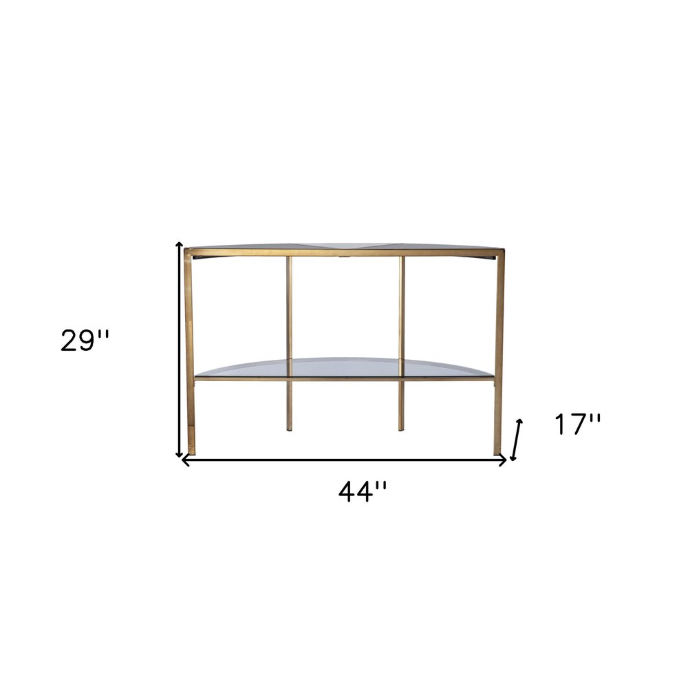 44" Black White and Champagne Faux Marble Half Moon Console Table With Shelves