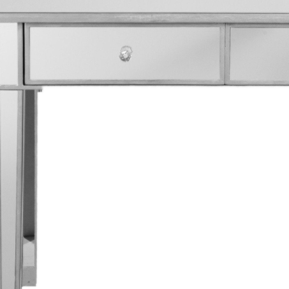 40" Silver Mirrored Glass Console Table And Drawers