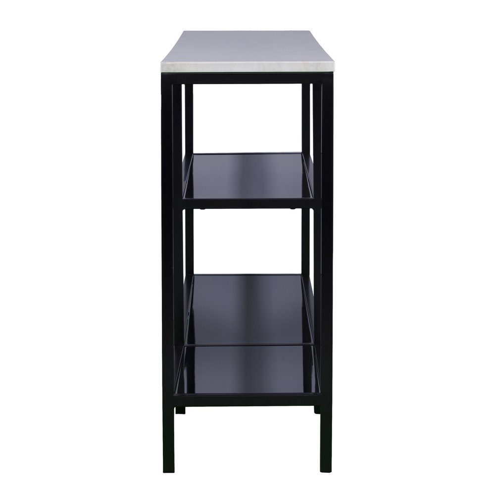 56" White and Black Faux Marble Frame Console Table Two Shelves
