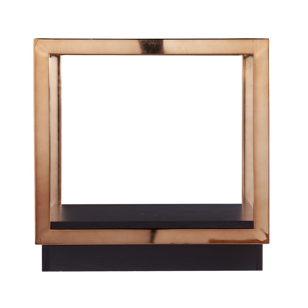 22" Champagne Glass And Iron Square Block End Table With Shelf