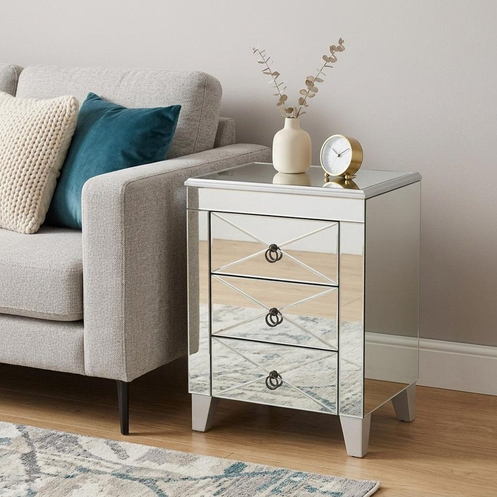 26" Silver End Table With Three Drawers