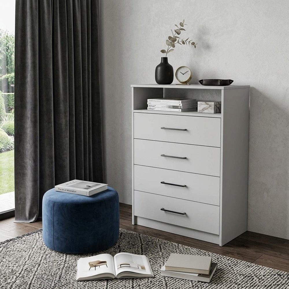 31" White Wood Four Drawer Dresser
