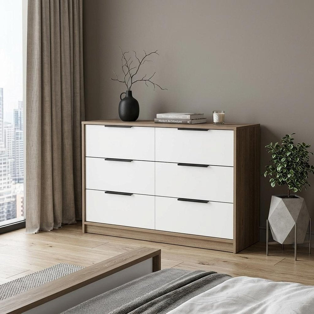 42" Brown And White Wood Four Drawer Dresser