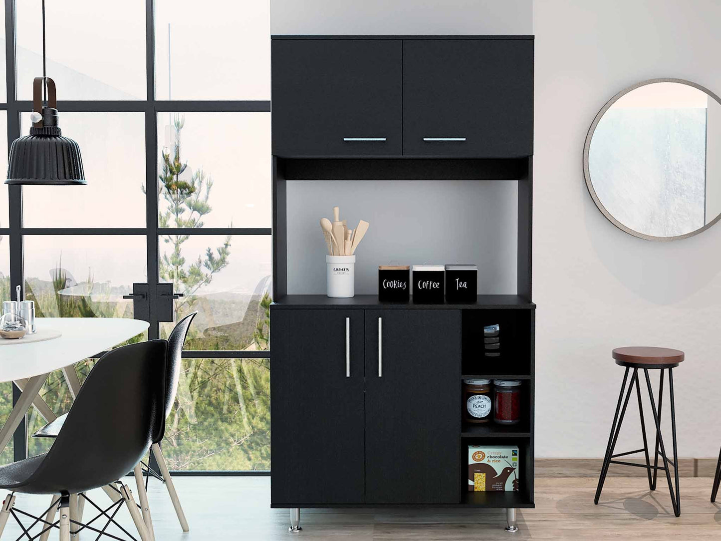 71" Black Wood Pantry Or Storage Closet