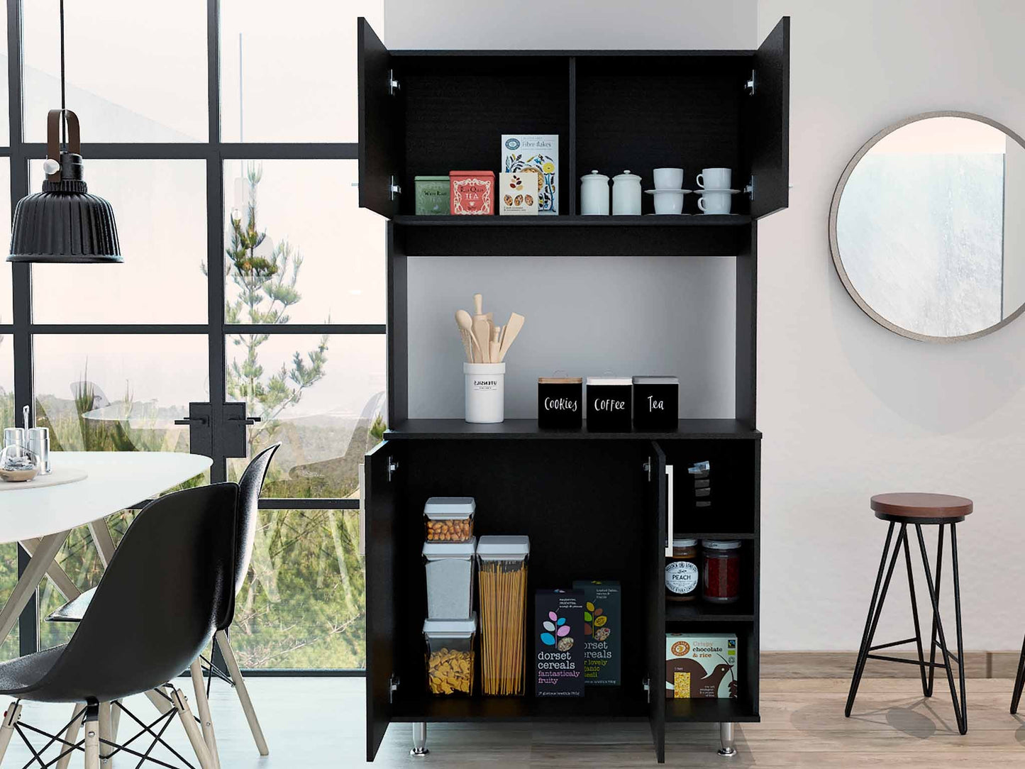 71" Black Wood Pantry Or Storage Closet