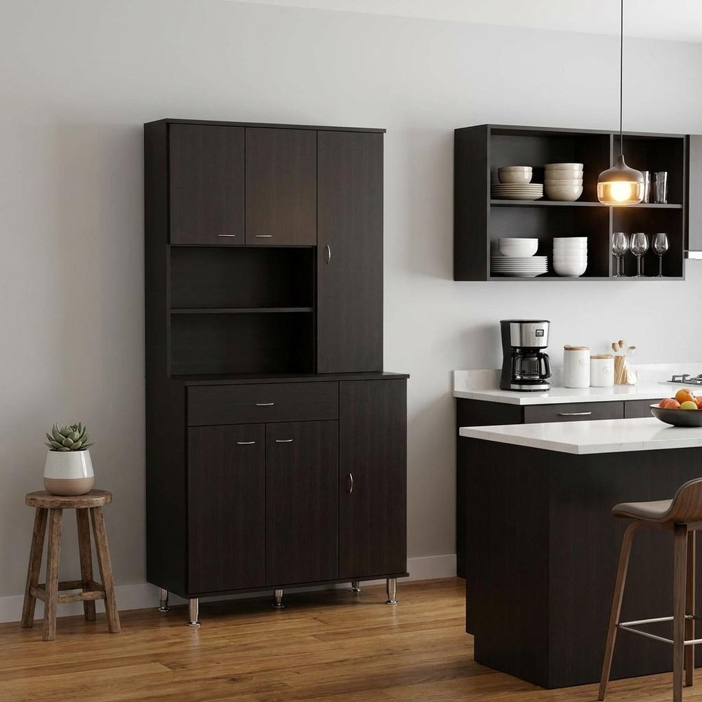 67" Black Wood Seven Door Pantry Or Storage Closet