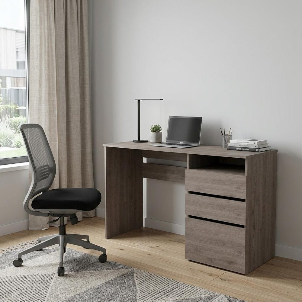 47" Light Gray Computer Desk With Three Drawers