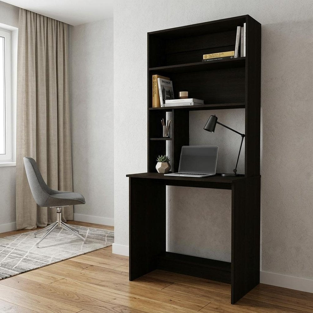 30" Black Computer Desk With Hutch