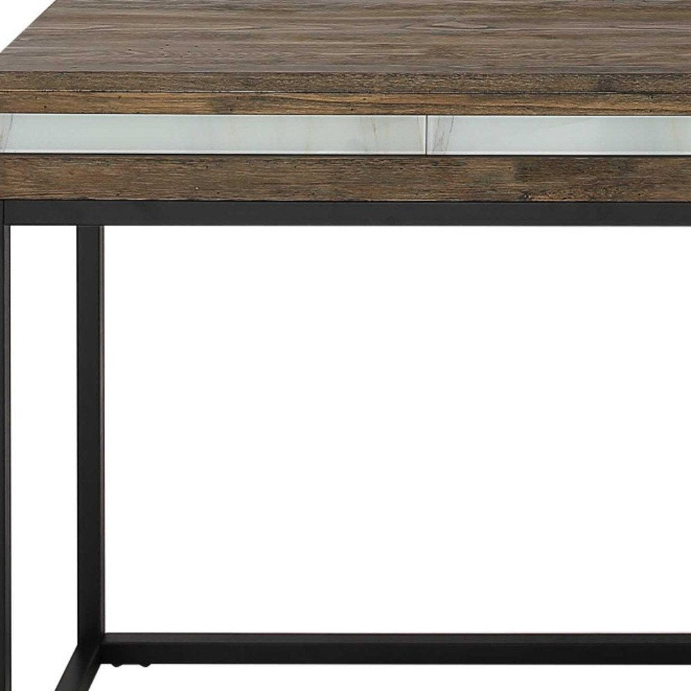 47" Brown White and Black Solid Wood And Faux Marble Sled Console Table