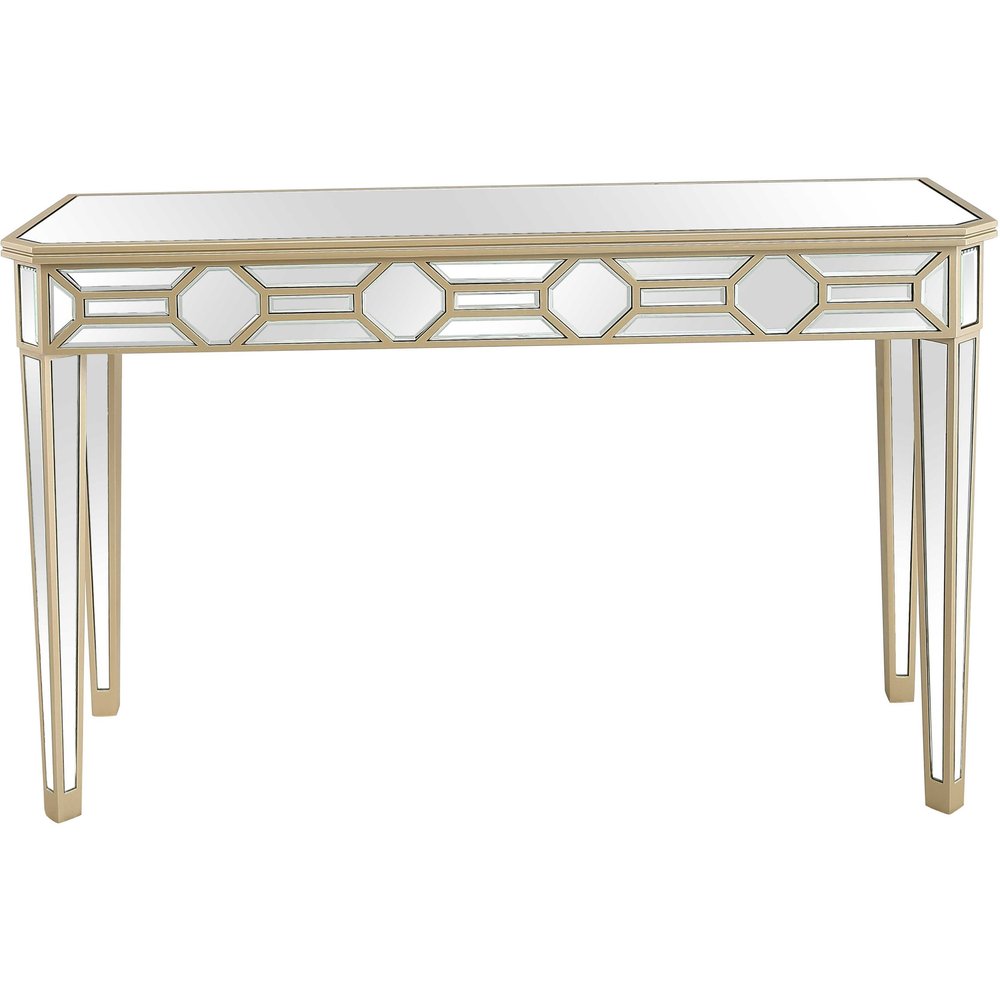Set of Two 47" Silver and Champagne Mirrored Glass Console Table and Mirror