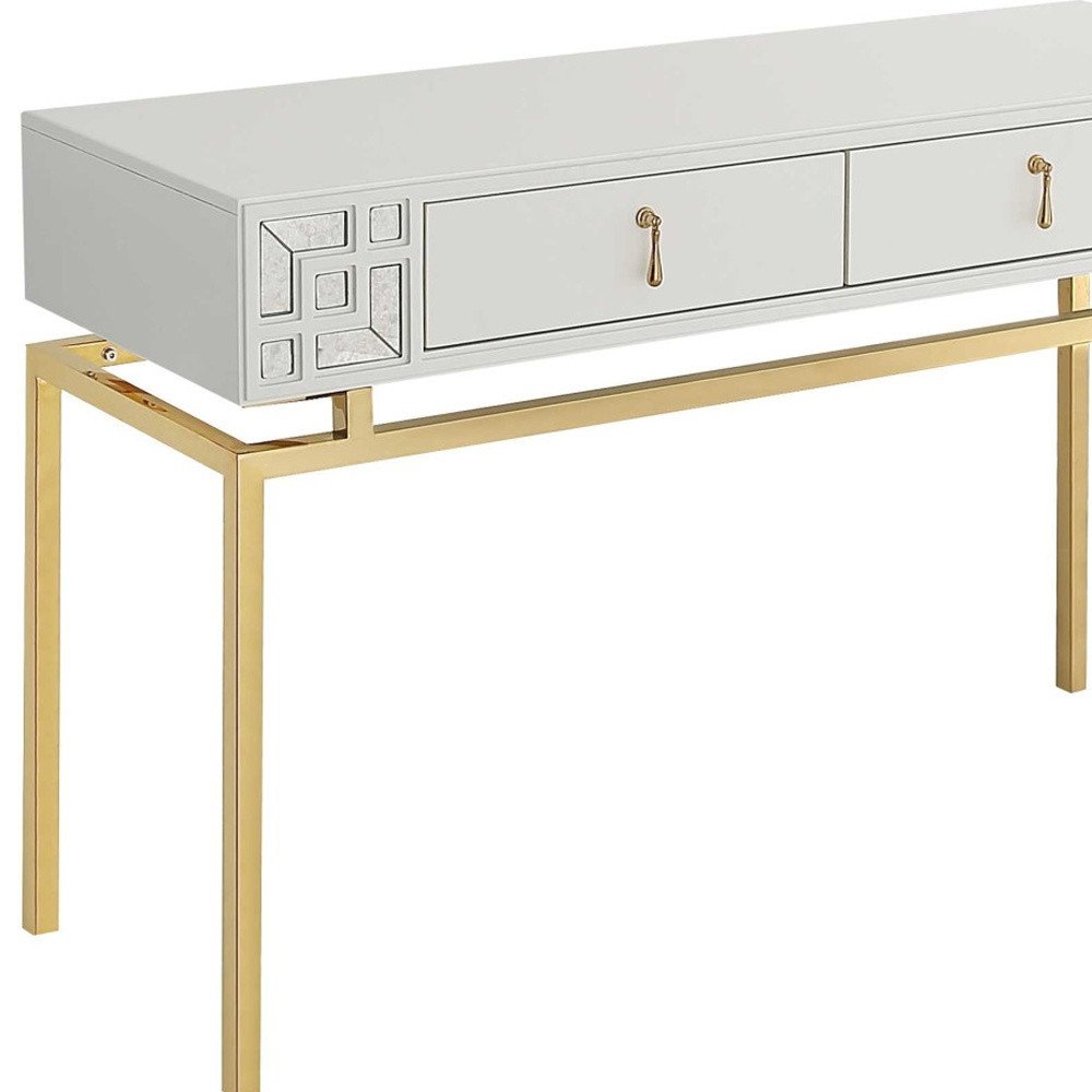 47" White and Gold Mirrored Wood Console Table With Two Drawers