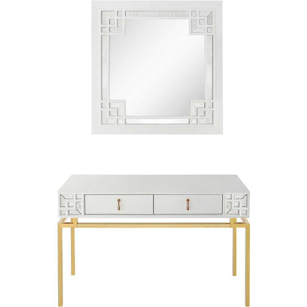 47" White and Gold Mirrored Wood Console Table With Two Drawers