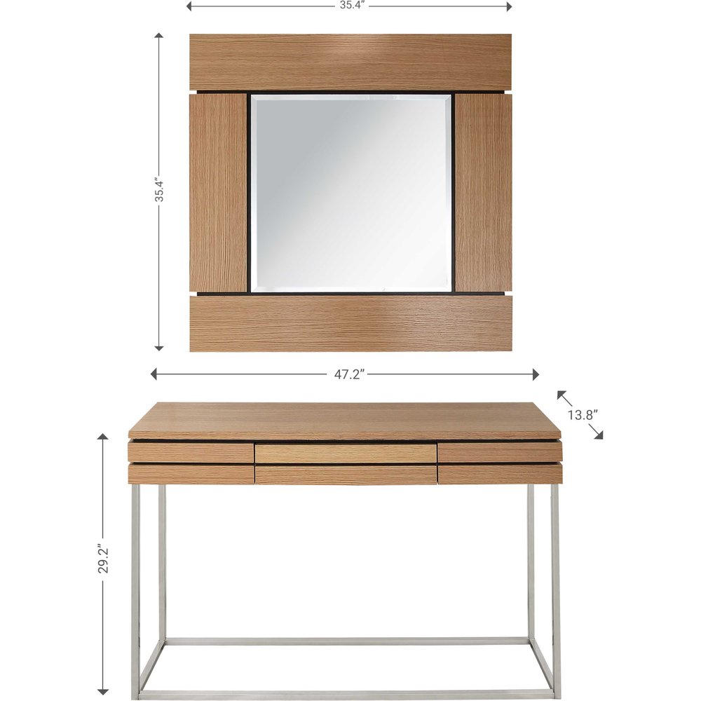 47" Brown and Silver Wood Frame Console Table With Drawer