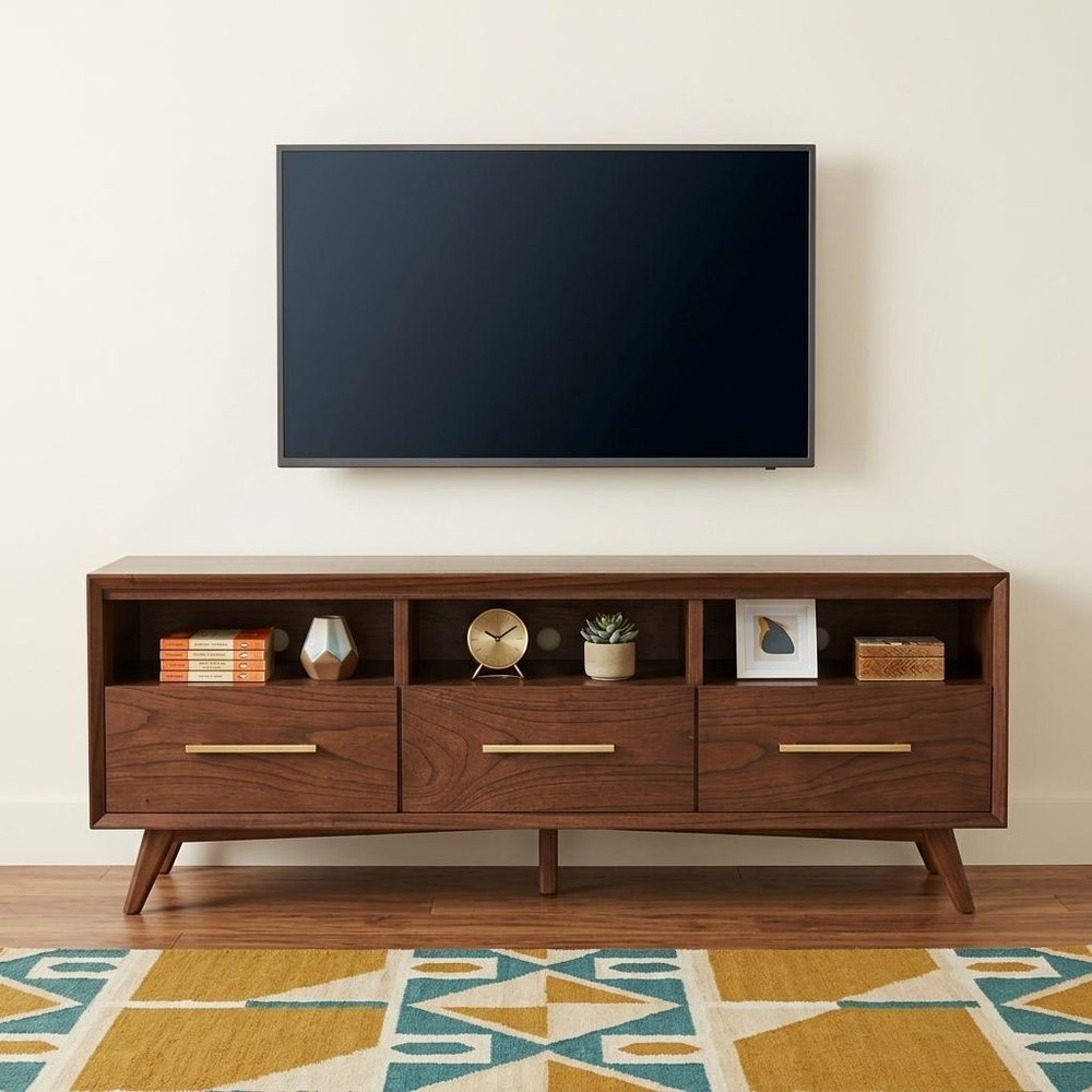 64" Brown Mahogany Solid Wood Open Shelving TV Stand