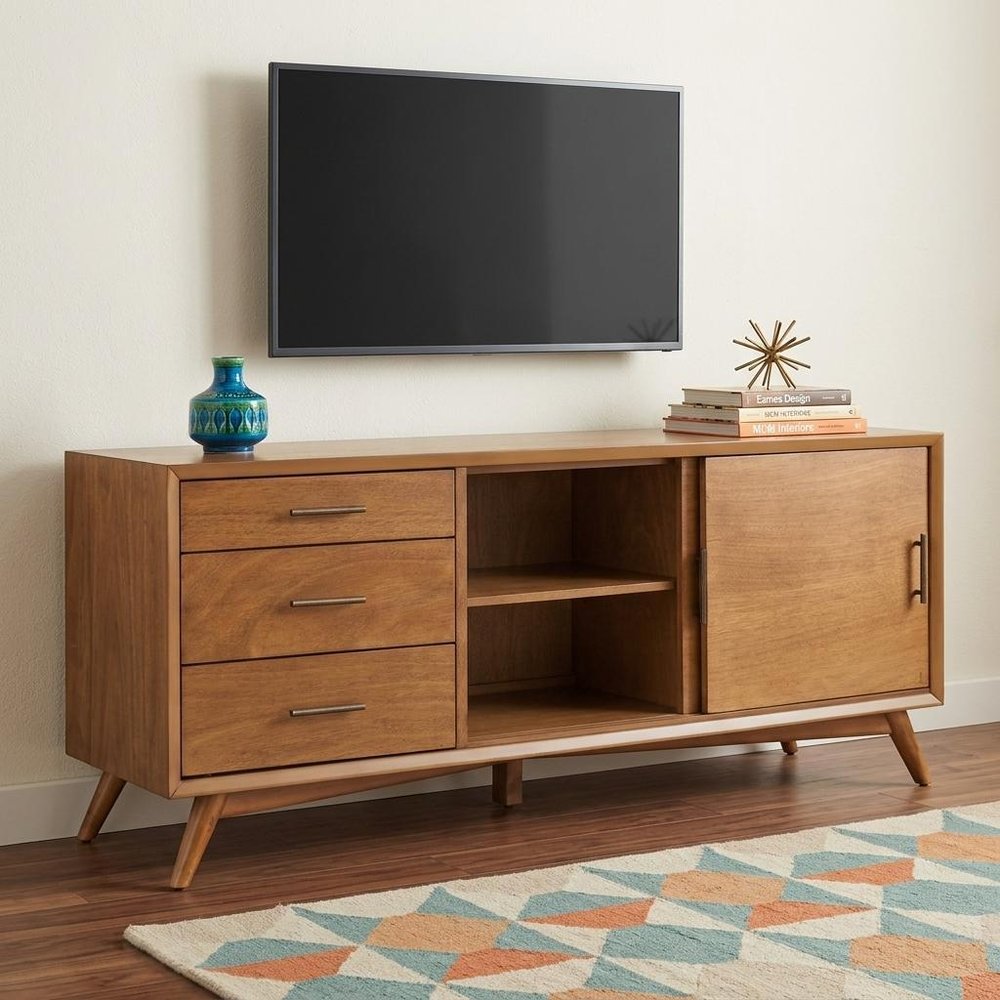 64" Brown TV Stand with Drawers and Sliding Door