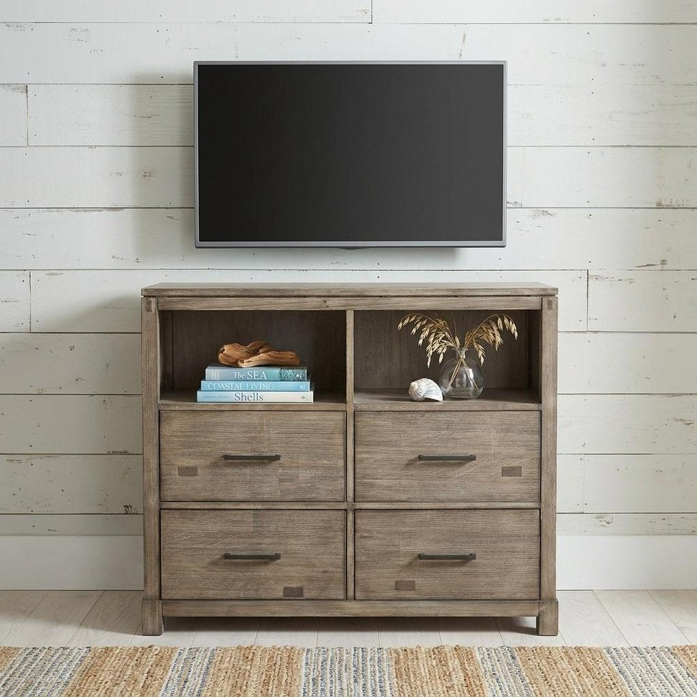 42" Brown Solid Wood Open Shelving TV Stand