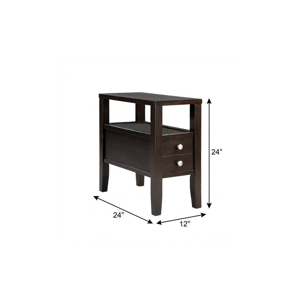 24" Brown End Table With Two Drawers