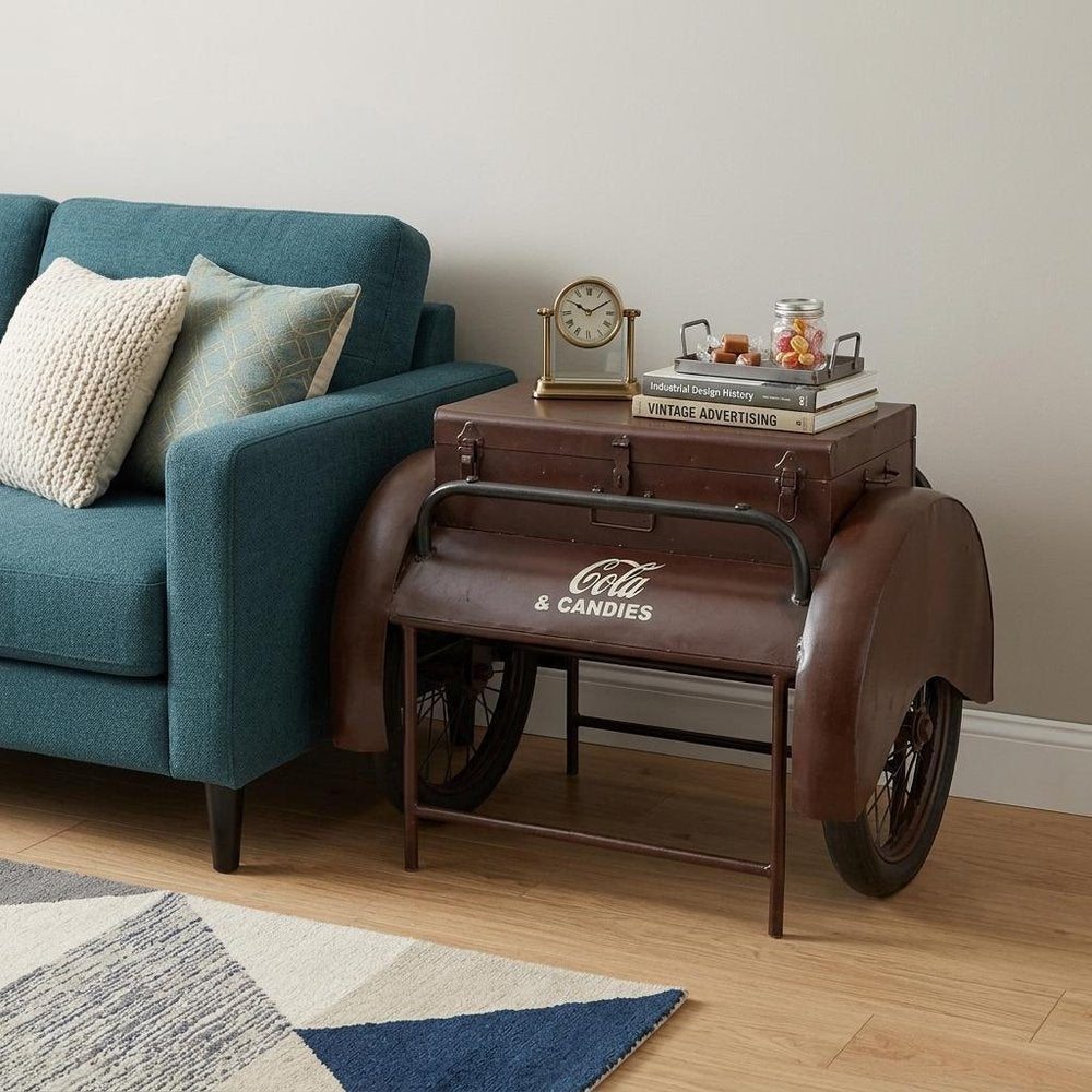 27" Maroon Steel Wheel End Table With Trunk Storage