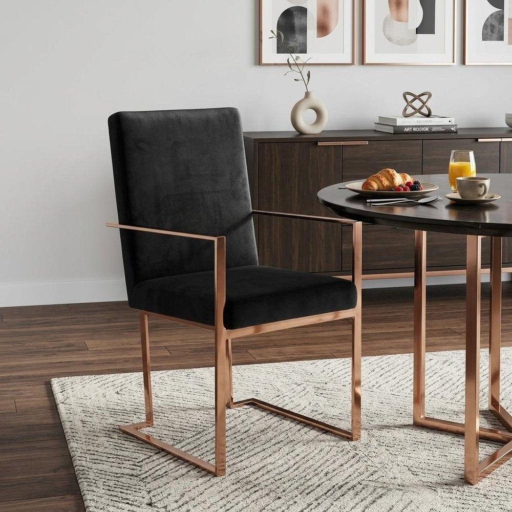 Black and Gold Upholstered Fabric Dining Arm Chair