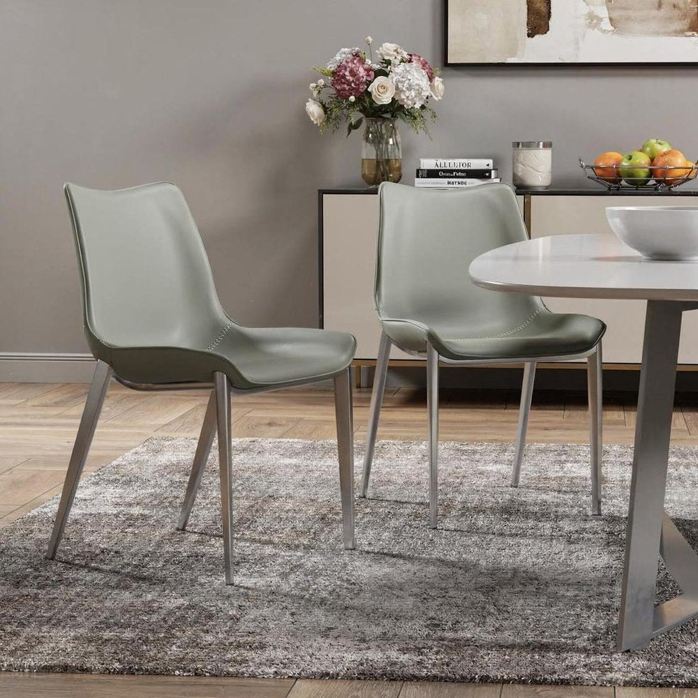 Set of Two Gray Faux Leather Modern Dining Chairs