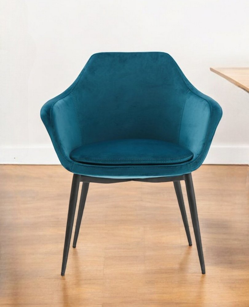 Teal Blue and Black Upholstered Fabric Dining Arm Chair